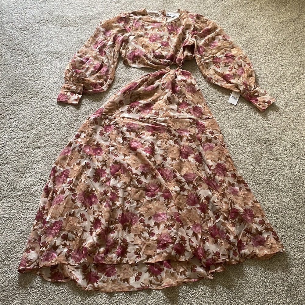 En Saison Lissandra Pink Multi Floral Cut-Out Detail Midi Dress, sz S - Picture 5 of 16